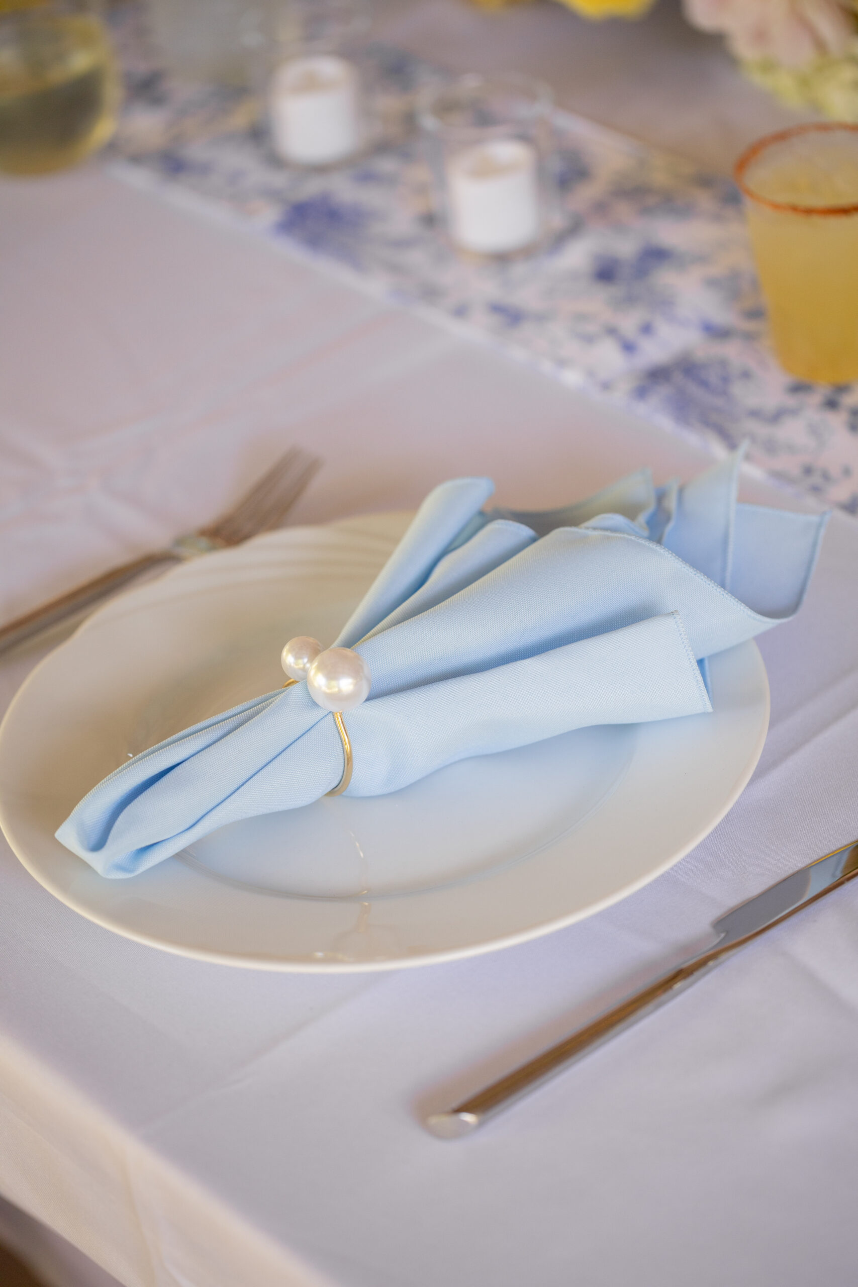 blue-napkin-on-plate-at-outdoor-wedding